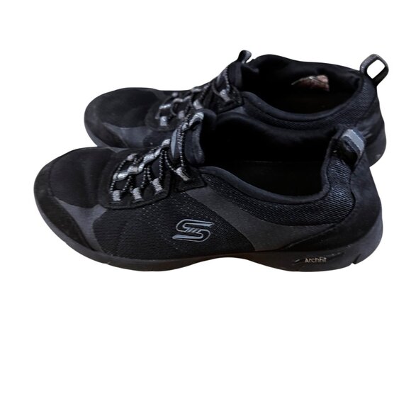 Skechers ArchFit Size 7.5 Comfortable Casual Slip On Elastic Lace Black - Picture 2 of 12
